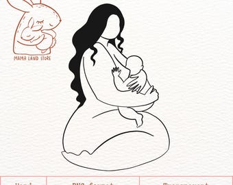 Borstvoeding Line Art PNG-bestand, New Mom Clipart (digitale download)