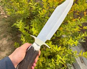 Ręcznie robiony nóż Bowie z poroża jelenia | Niestandardowe polowanie, przetrwanie