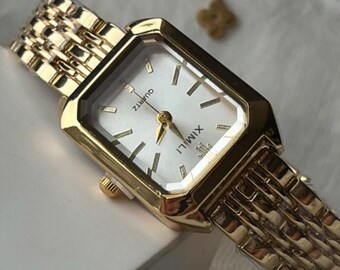 Vintage Gold Watch for Women,roman Numerals,square White  display picture 1