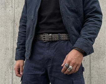 Vintage Black Western Belt with Silver Rivets, Boho Cowboy Belt, American Rodeo Statement Accessory, Festival Cowgirl Belt, Grunge Y2K