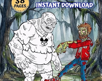 Handgezeichnetes lustiges Zombie Malbuch, 38 bedruckbare Seiten (Instant Download) PDF