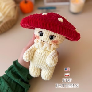 Crochet Mushroom Pattern, Mr Fly Agaric Amigurumi PDF, Low Sew Plush Toy, Cute Toadstool Forest Doll Tutorial, US Terms