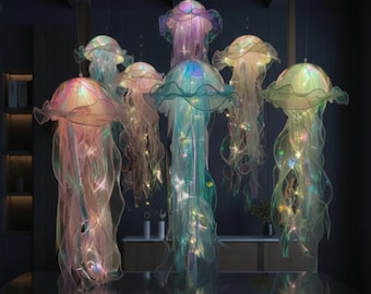 Jellyfish LED Hanging Light | Iridescent Jellyfish Lantern | Ocean Themed Room Decor | Glowing Jellyfish Lamp | Bedroom & Party Decor