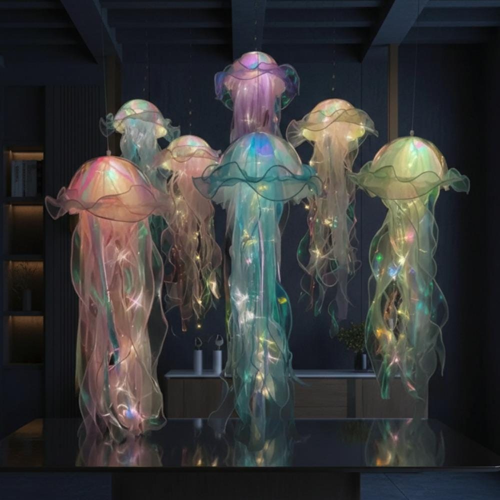 ペンダントランプ　くらげ型　フリンジ　メタル　シルバー Hanging jellyfish lamp - Etsy 日本