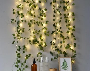 Artificial Ivy Vine String Lights | LED Leaf Garland Fairy Lights | Bedroom Wall Decor | Boho Room Decor | Indoor Outdoor Hanging Lights