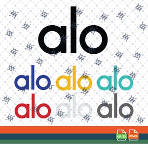 Może przedstawiać: Projekt graficzny z napisem "alo" w różnych kolorach: czarnym, niebieskim, żółtym, turkusowym, czerwonym, szarym i białym. Projekt umieszczono na białym tle z powtarzającym się wzorem małych, skrzyżowanych linii.