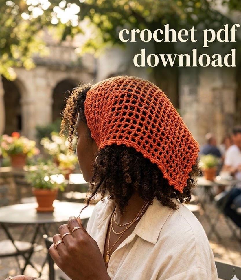 30 Head Scarf Crochet Patterns for Bandanas, Kerchiefs, and Stylish Wraps 19 Mesh Stitch Crochet Bandana Head Scarf PDF