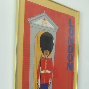 Vintage Framed London British Royal Guard Linen Tea Towel 1970s