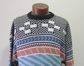 Vintage London Fog Geometric Knit Sweater années 1980