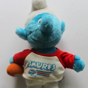 Vintage Wallace Berrie Football Smurf Stuffed Animal Plush 1980s