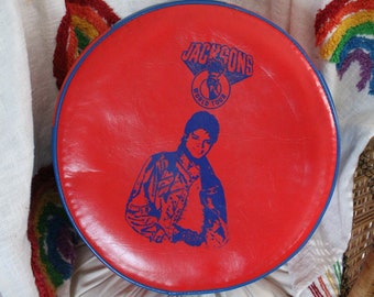 Vintage Jackson 5 Victory Tour Red and Blue Vinyl Ottoman 1984