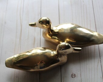 Vintage Pair of Brass Duck Statues 1980s