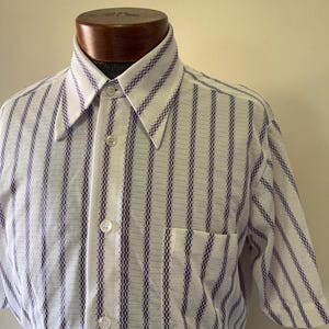 Vintage Men&#39;s Sears Button Down Purple Striped Dress Shirt 1970s