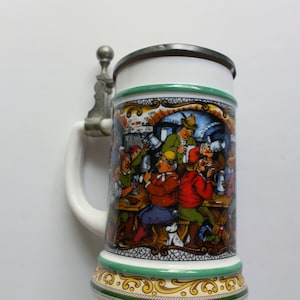 Vintage BMF Bierseidel Tavern Pattern Milk Glass Beer Stein 1970s