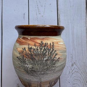 Vintage Sevierville Pottery Planter: Hand-Painted Marbled Tree Design