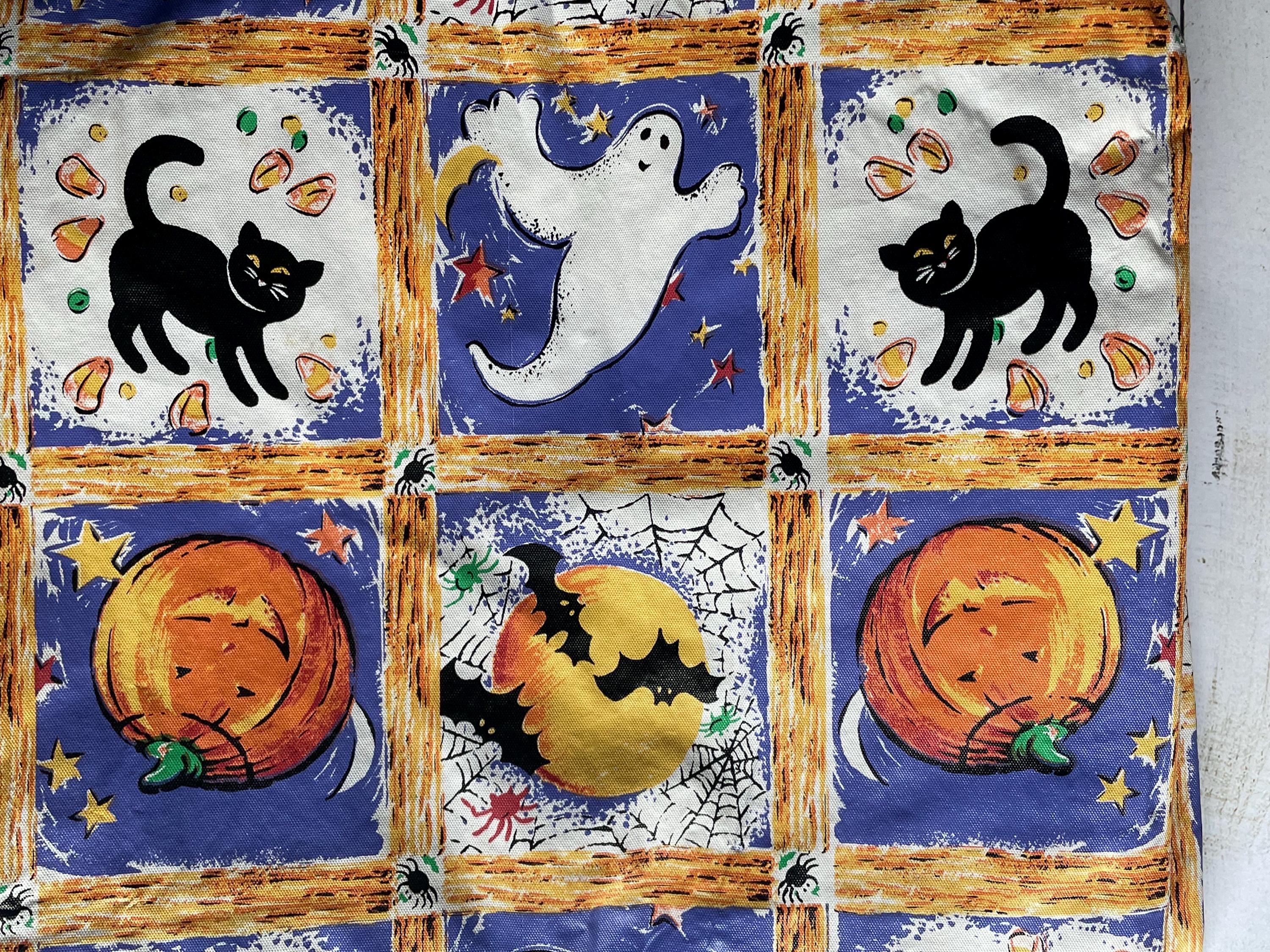 Vintage Halloween Rectangle Viynl Felt Backed Party Tablecloth 1990s