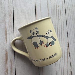 Tasse à café ours panda de patinage à roulettes vintage des années 1980