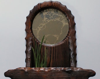Vintage Cryptomeria Wooden Mirrored Wall Planter Box 1970s