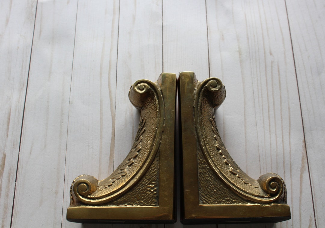Vintage Set of Solid Brass Scroll Bookends 1970s Etsy