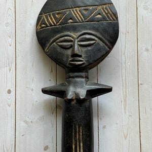 Vintage African Hand Carved Akua&#39;ba Ashanti Girl Fertility Doll Wooden Sculpture 1970s