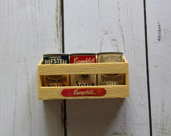 Vintage Campbell's Soup Can Fridge Magnet Set With Crate Holder 1995