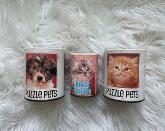 Vintage Set of 3 Miniature Puzzle Pets Small Puzzles 1978