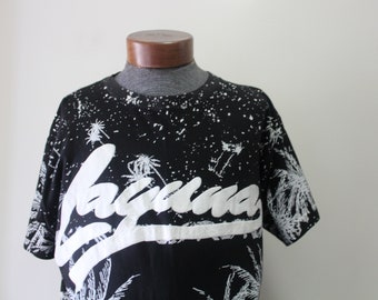 Vintage Laguna Palm Tree Paint Splatter Graphic T-Shirt Size Medium 1990s