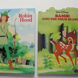 Libros infantiles vintage de Walt Disney Bambi y Robin Hood Hardback de la década de 1990