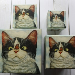 Vintage Set of 6 Nesting Bob's Boxes: Hugo Hege Cat Pattern, Lowell Herrero 2000s