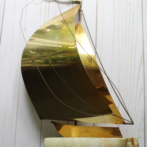 Vintage Large Brass Sailboat on Signed Onyx Stone Base 1990s