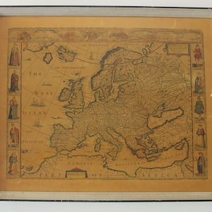 Vintage houten framed paar kaarten - De wereld door Jansson - Europa en de belangrijkste steden door Jo Speed jaren 1950