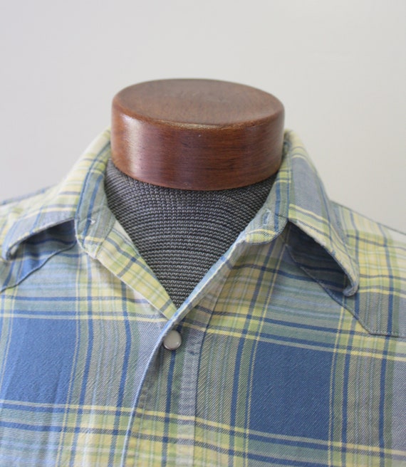 Vintage Men's Wrangler Western Plaid Cotton Long … - image 7