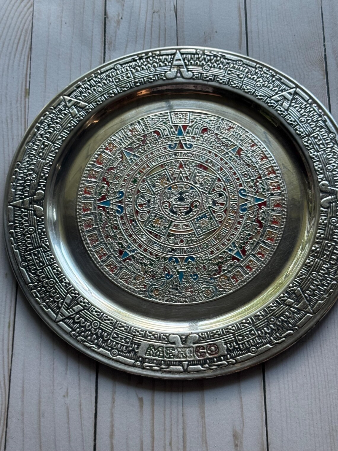 Vintage Metal and Enamel Mexico Aztec Plate Wall Hanging 1970s - Etsy