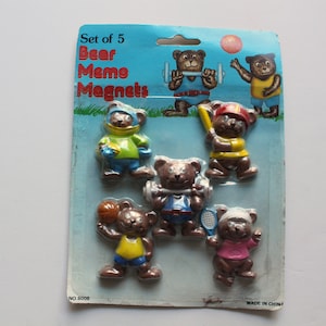 Vintage Set of 5 Bear Fridge Magnets With Googly Eyes 1990s