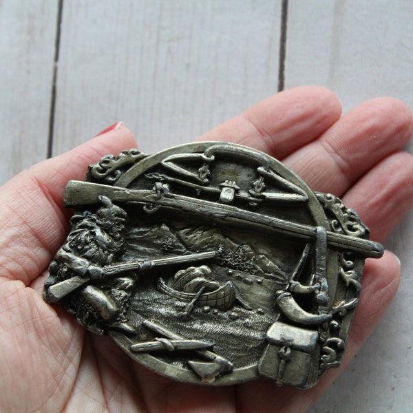 Vintage Fur Trapper Pewter Siskiyou Belt Buckle 1984