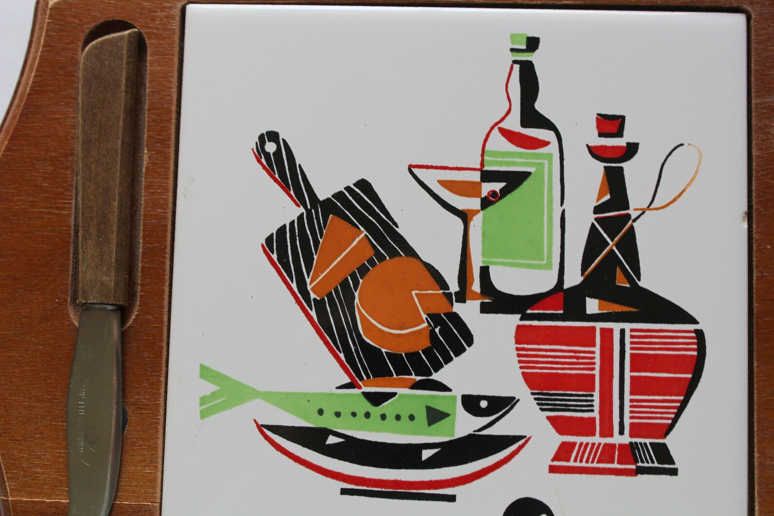 Vintage Kmart Wooden Cheese Board/Cutting Board With Porcelain Etsy