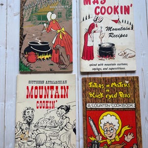 Conjunto vintage de cuatro libros de cocina de bolsillo con recetas de montaña, década de 1960