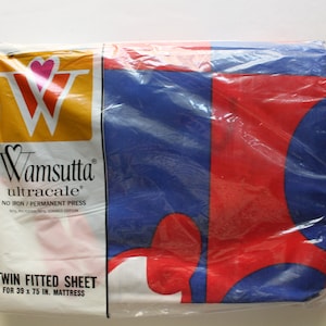 Vintage Wamsutta Mickey Mouse Red White and Blue Deadstock Twin Fitted Sheet 1970s