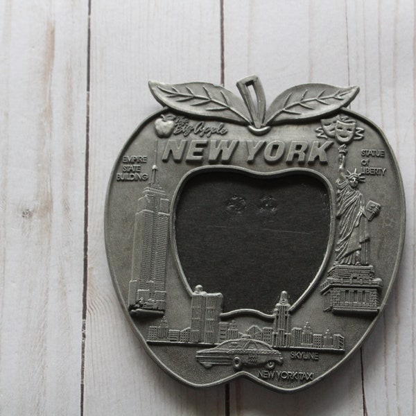 Vintage Torkia International Pewter New York Apple Picture Frame 1990s