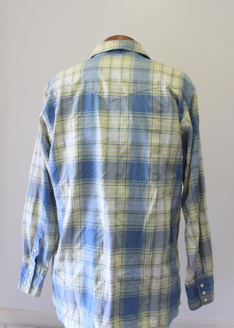 Vintage Men/'s Wrangler Western Plaid Cotton Long Sleeve Snap Button Shirt 1970s