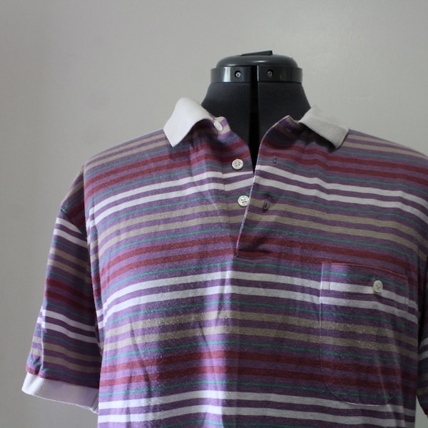 Vintage Knights Bridge For Men Striped Polo Shirt Size Large 1980s