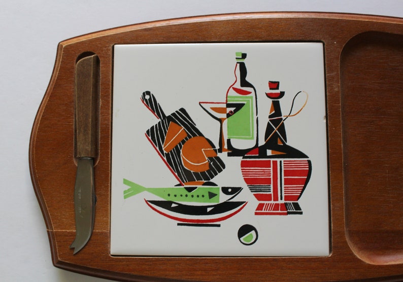 Vintage Kmart Wooden Cheese Board/cutting Board With Porcelain Etsy