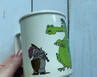 Vintage Knight After Knight Cartoon Dragon Coffee Mug 1980s