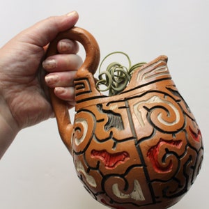 Vintage Geometrische Rote Ton Keramik Wasser Karaffe Krug - Vase 1970er Jahre