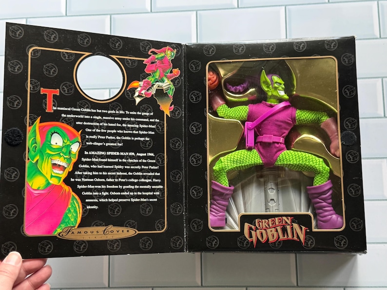 Vintage Toy Biz Green Goblin Actionfigur: Berömd omslagsserie 1997 Spider-Man-skurk bild 2