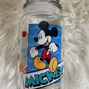 Vintage Anchor Hocking Mickey and Minnie Mouse Lidded Glass Canister 1990s