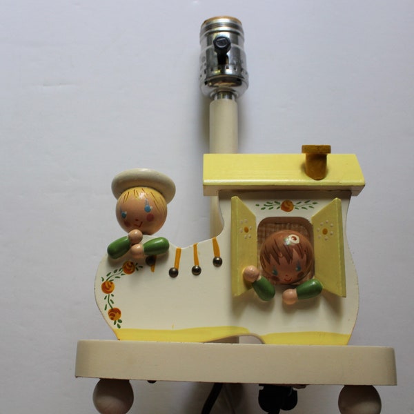 Vintage Irmi Wood There Was An Old Lady Who Lived In A Shoe Night Light Table Lamp 1977