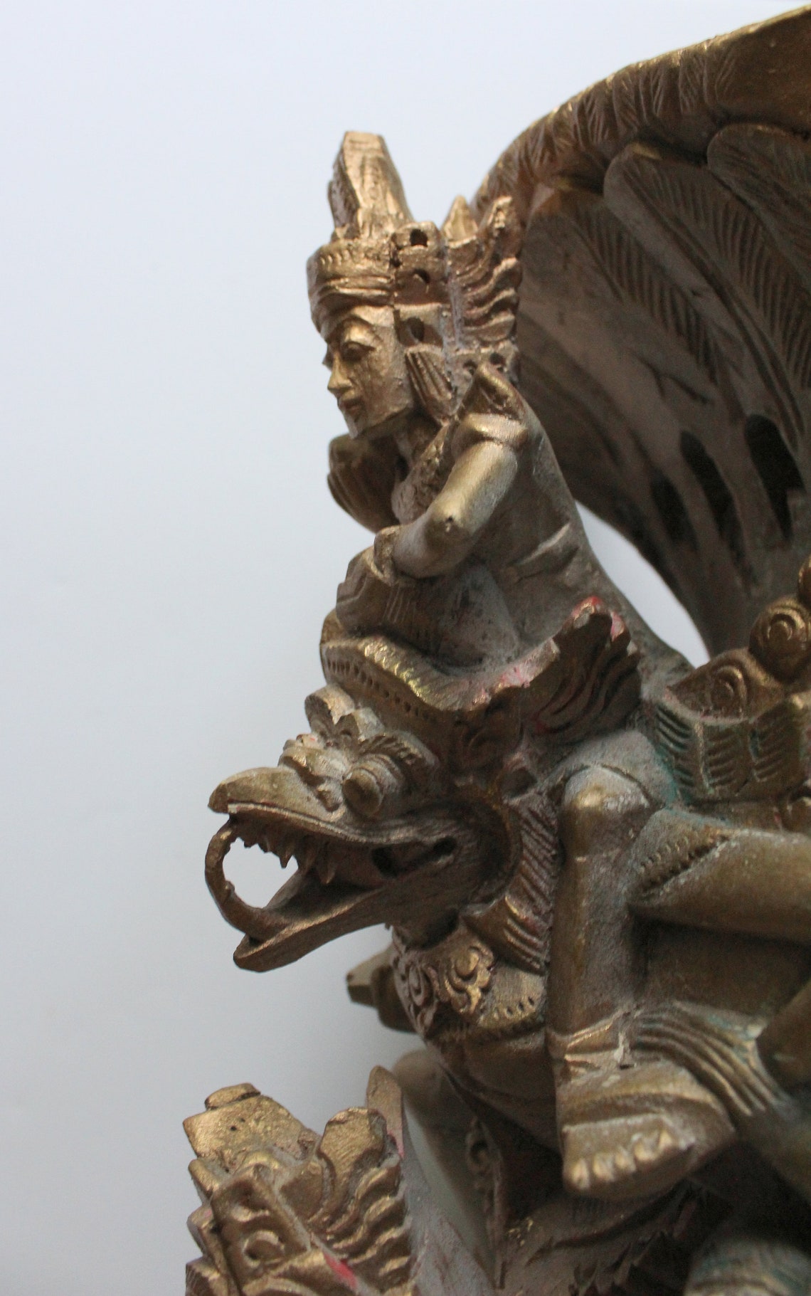 Vintage Solid Wood Balinese Carving of Lord Vishnu Ride Garuda | Etsy