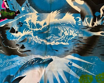 Vintage Underwater Dolphin Scene Blacklight Wall Tapestry Flag 1998