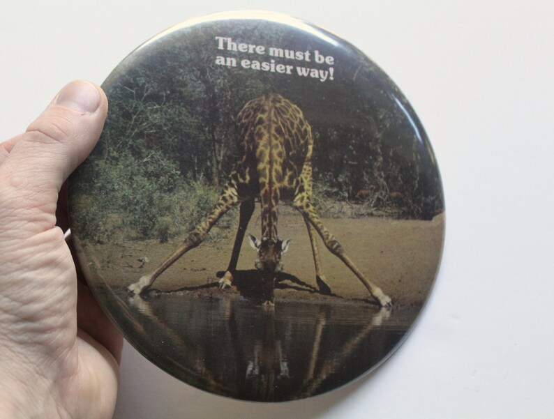 Vintage Springbok Giraffe There Must Be An Easier Way Button Pin 1980s